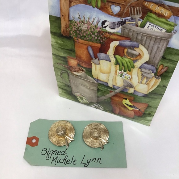 Sunhat garden brooches pr cottagecore vintage signed Michele Lynn spring summer - Picture 12 of 14